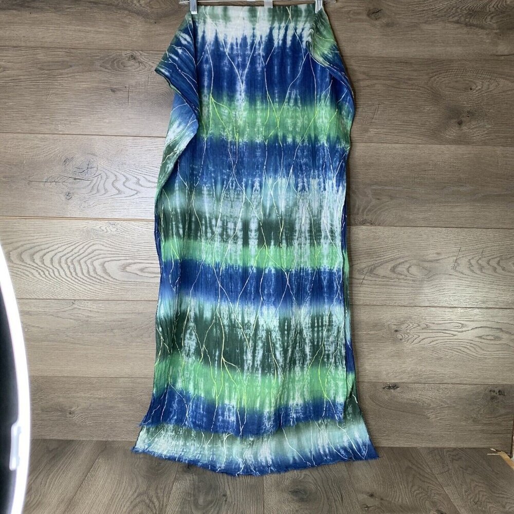 Tie-Dye Blue & Green Long Maxi Wrap Lightweight Cotton Boho Style Womens 40x22.5 - Picture 2 of 6